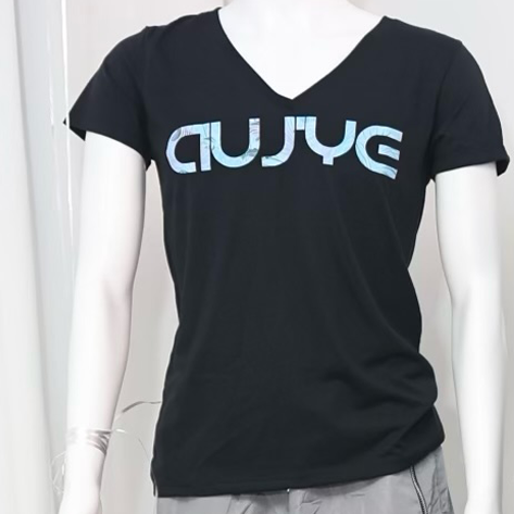 auJ'ye Logo Men's Black V-Neck T Shirt