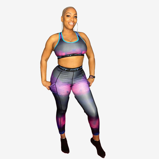 One Miami Women's Fusion Color Sports Bra and Leggings Two Piece Set