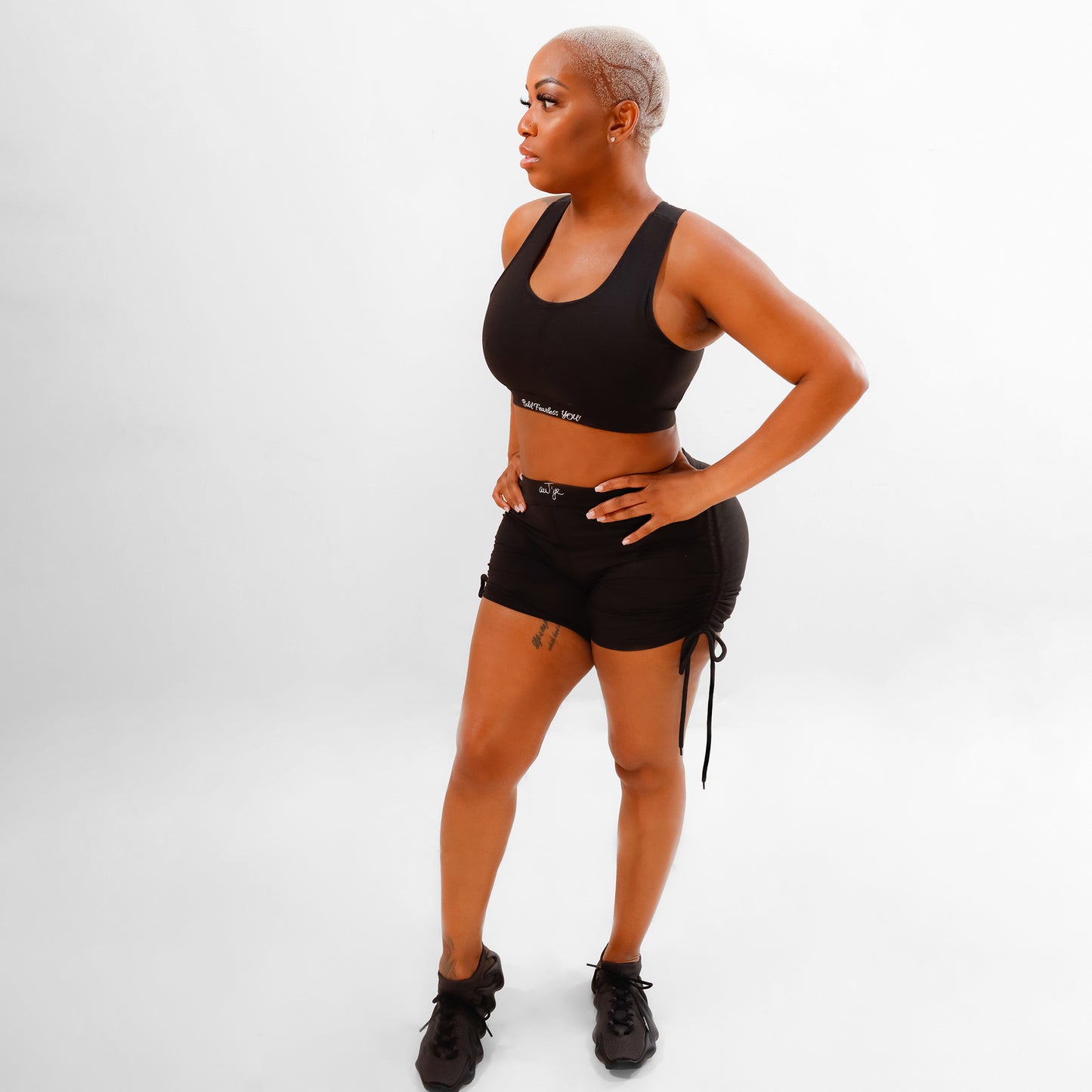 Crush Women's Black auJ’ye Drawstring Two Piece Shorts and Sports Bra